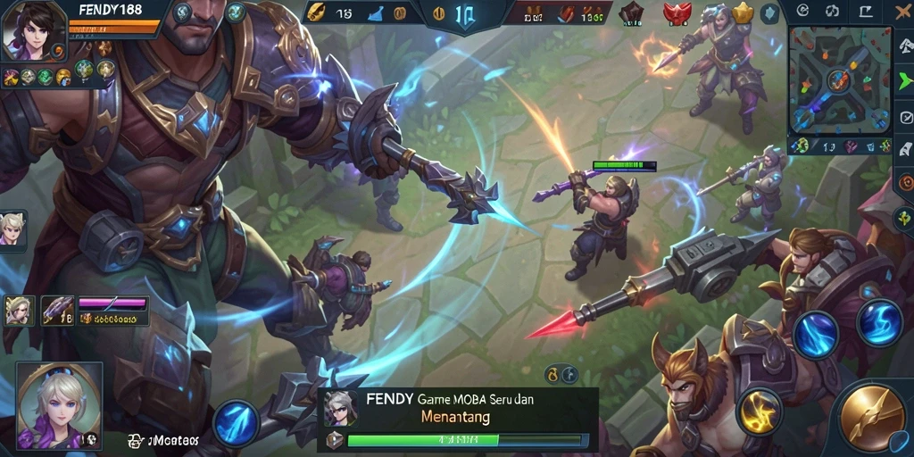Screenshot FENDY188 menampilkan pertempuran seru dalam game MOBA.