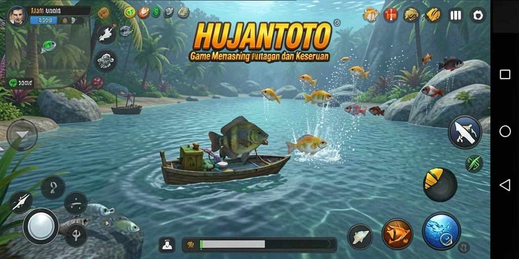 Screenshot gameplay HUJANTOTO menampilkan momen memancing yang seru dan realistis.
