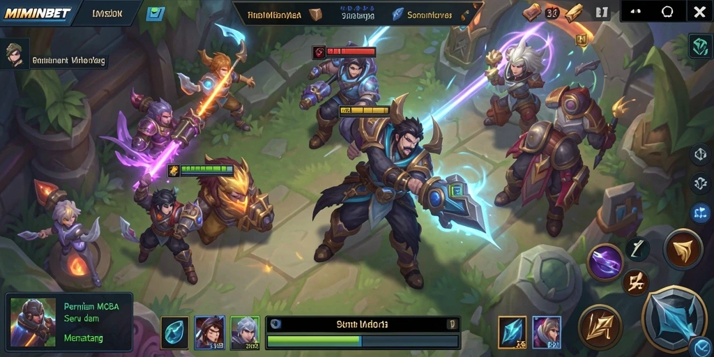 Tangkapan layar MIMINBET dengan aksi pertempuran MOBA yang seru.