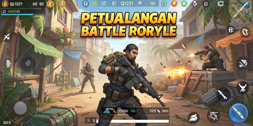 Tampilan aksi mendebarkan di gameplay QQ1221 Battle Royale.